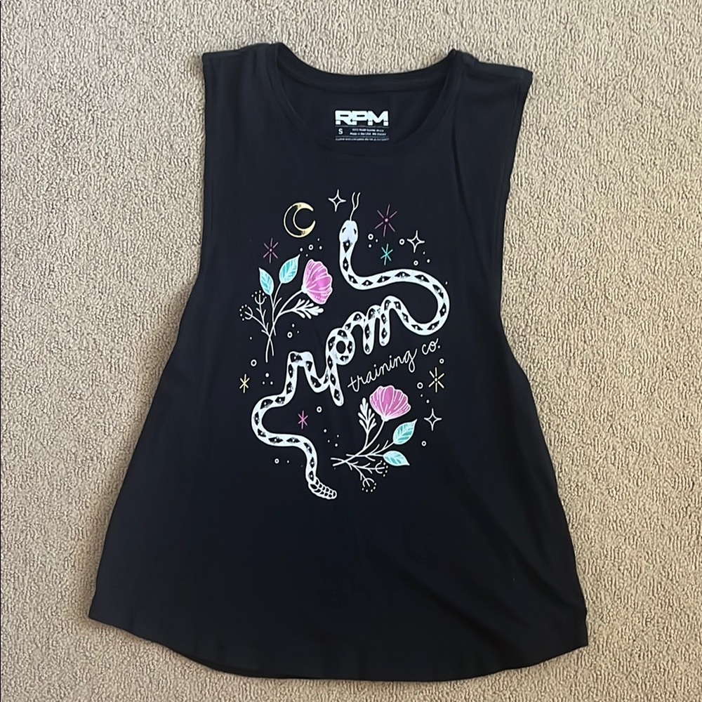 Black Muscle Tee with Graphic Design